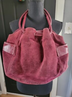 Cole Haan Burgundy Suede Satchel with Braided Handles